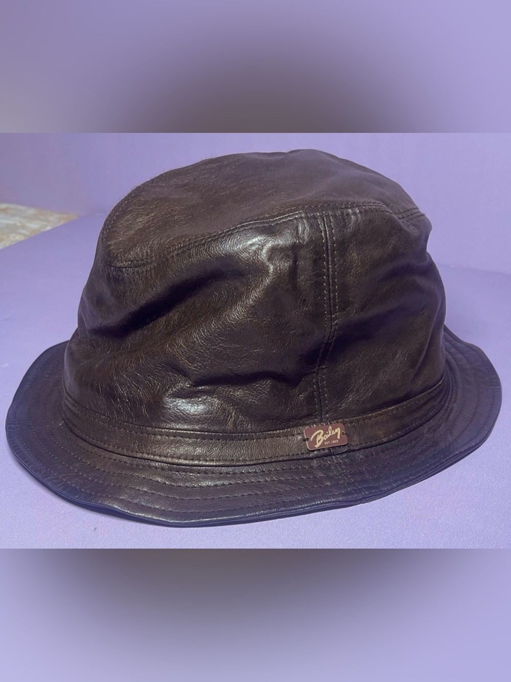 Bailey of Hollywood 1922 Poet Dark Brown Leather Bucket Hat Vintage Lined Cap